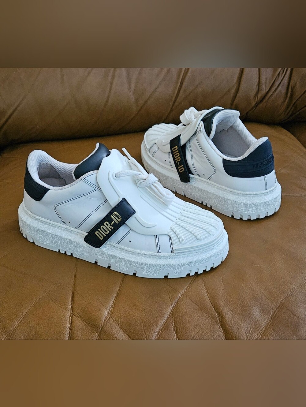 Women's Dior-ID White Leather Platform Sneakers Size 6 US